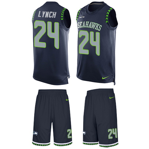 Men's Limited Marshawn Lynch Nike Jersey Navy Blue - #24 Tank Top Suit NFL Seattle Seahawks